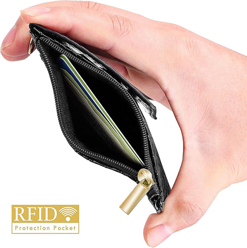 ELV Black Badge Holder with Zipper, PU Leather ID Wallet, 5 Card Slots, RFID Pocket & 20" Neck Lanyard Strap for ID
