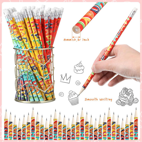 Kosiz Happy Birthday Pencils, Colorful Printed Birthday Pencils with Top Erasers, Perfect for Teachers and Kids Gifts