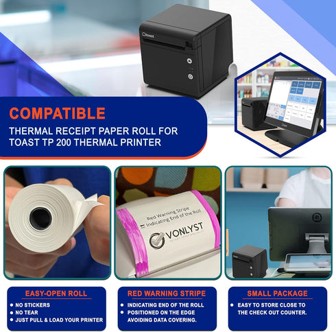 TP200 (06 Thermal Printer Paper Roll for Toast Receipt Printer Point of Sale rolls)