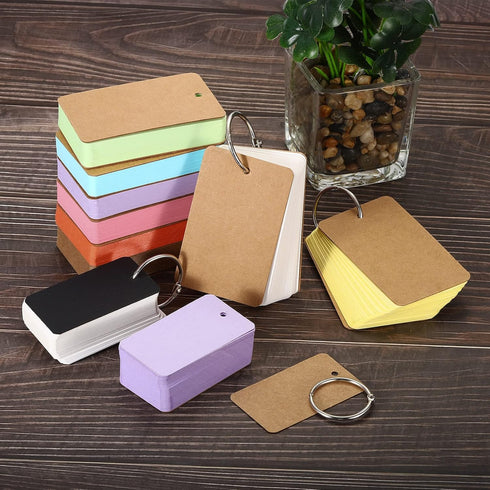 PATIKIL Blank Index Cards with Ring, 300Pcs Blank Flash Card, 3.5" x 2" Note Card for Memory Learning, Office Supplies