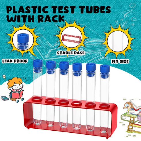 2 Sets Test Tubes with Rack Clear Plastic Test Tubes with Caps and 6 Holes Holder Rack Nurse Party Decorations Shot Tubes for Scientific Experiments Party Favors Candy (Red,Integrated)