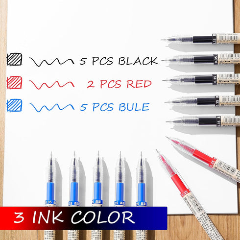 RIANCY Gel Pens Ballpoint Pens Liquid Ink Rollerball Black Gel Ink Pens Quick Drying 0.35 mm Japanese Style Pen Extra Fine Point Pens Blue Pens Red Pens Back to School Supply by RIANCY