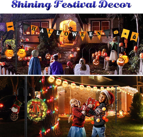 ETICSIPA 10FT 1.5 Inch 2 1 String Light Poles, Heavy Duty Poles for Outdoor String Lights with Shepherd Hook, in Light