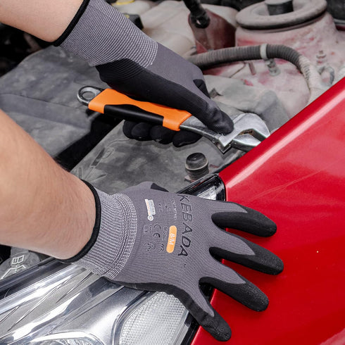 W2 Work Gloves for Men and Women, Touchscreen Nitrile Coated Gloves for Gardening and Mechanic Work