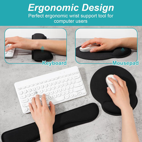 Xaajooio 8 Set, Pcs Ergonomic Mouse Pad and Keyboard Wrist Rest Memory Foam Support for Comfortable Typing, Black