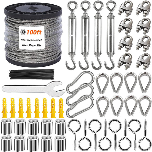 1/8 Wire Rope Kit,100ft Vinyl Coated Stainless Steel Cable with M5 Turnbuckles