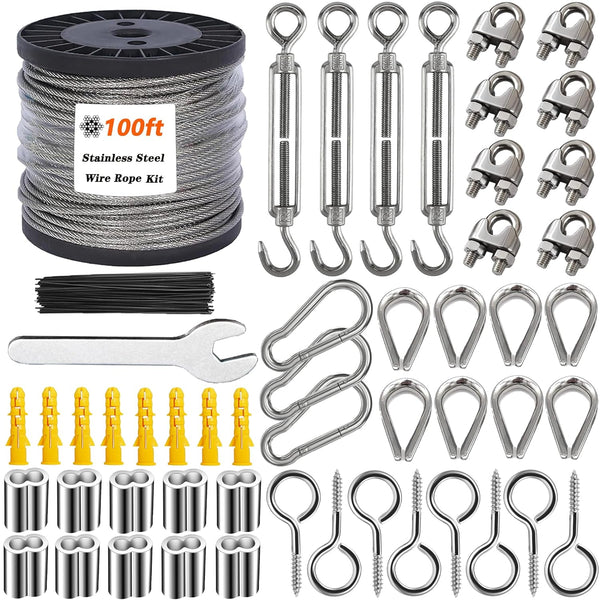 1/8 Wire Rope Kit,100ft Vinyl Coated Stainless Steel Cable with M5 Turnbuckles