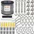 1/8 Wire Rope Kit,100ft Vinyl Coated Stainless Steel Cable with M5 Turnbuckles