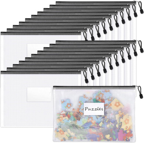 Sooez 20 Pack Mesh Zipper Pouch Document Bag, Plastic Zip File Document Folders, Letter Size A4 Zipper Document Pouch