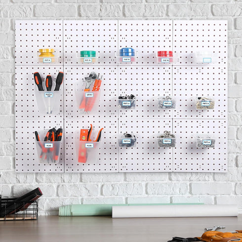 Uiifan 18 Set Pegboard Cups Kit, Plastic Pegboard Bins with Hooks and Label Stickers for DIY Tools Craft Storage
