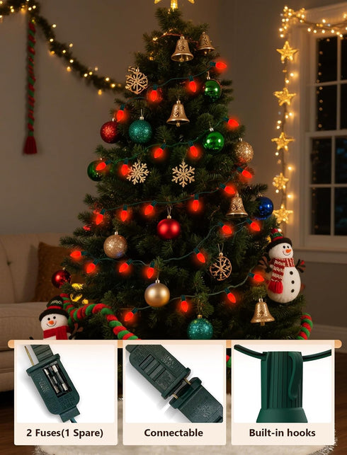 C9 25FT C9 26 Bulbs, LED Red Christmas Lights Outdoor, LED Outdoor String Lights with Shatterproof Red Waterproof