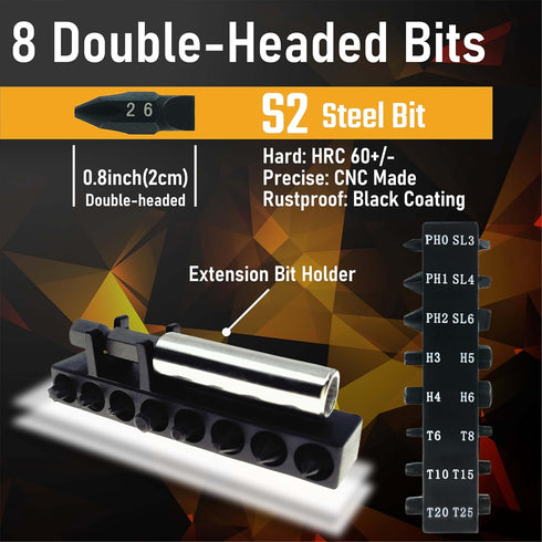 10in1 Short Stubby Mini Screwdriver for Tight Spots, Double-headed High Hardness S2 Steel Bits