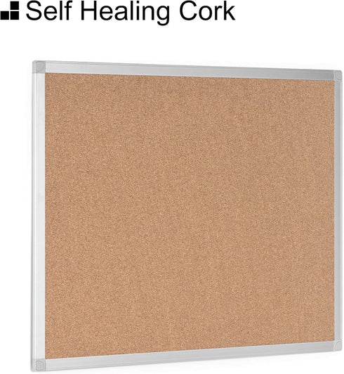 Boardsplus Bulletin Board - 24” W x 18” H, Cork Surface with Aluminum Frame