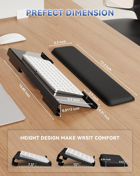 Laborio 2-Level Computer Keyboard Stand for Desktop, Height Adjustment Keyboard Wrist Rest, Non-Slip Key Board Riser