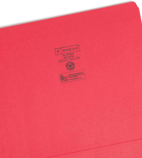 Smead File Folder - Reinforced Straight-Cut Tab, Letter Size, Red, 100 per Box (12710)