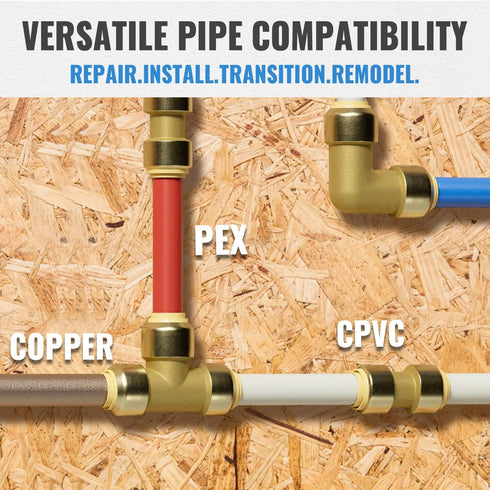 SUNGATOR 1/2 Inch Pushfit Plumbing Fittings, 12 Pack, No Lead Brass Push to Connect for PEX, Copper, CPVC