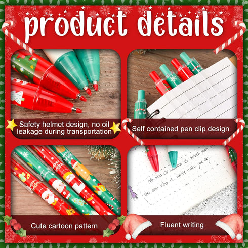 Leinuosen 72 Pieces Christmas Ballpoint Pen, Retractable Gel Ink, Cute Cartoon Holiday Pens for Writing