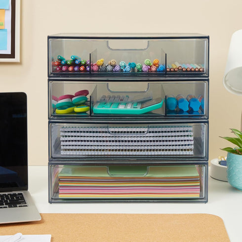 STORi STAX Plastic Stackable Organizer Drawers (Set of 2), Classic Grey, for Office Desk Accessories & Paper