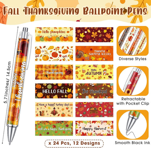 Pasimy 24 Set Fall Sticky Notes and Pens - Classroom Gifts, Thanksgiving Pens, Pumpkin Maple Leaf Notepads (Orange,