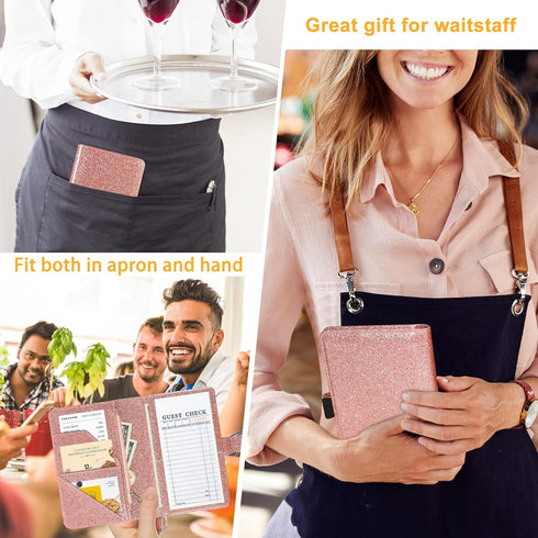 Server Book for Waitress - Leather Waiter Book Server Wallet with Zipper Pocket, Cute Serving Book&Server Note Pads