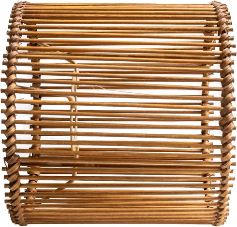 Osasy Small RattanShade Bamboo Lamp Shade,Unique Barrel/Cylinder Shape Hollow-Carved Boho Lampshades for Bedside
