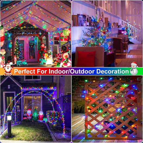 100FT 300 8 Multicolor Christmas Lights Outdoor, LED String Lights for Outside Waterproof with Modes, Connectable Plug