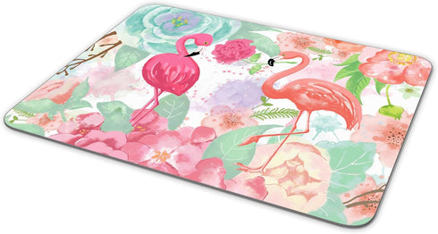 Non-Slip Rubber Mouse Pad, Bright Colors Watercolor Flamingo and Flowers, 9.5 x 7.9 inch