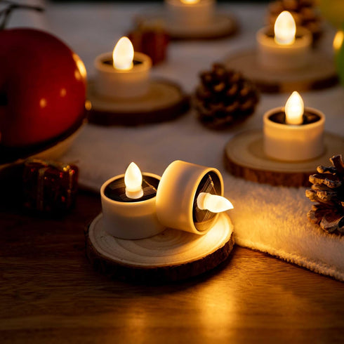 TWINKVILLA 8pcs Solar Tea Lights Outdoor Waterproof, Rechargeable Dusk to Dawn Little Solar Votive Candles, Flameless