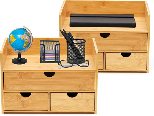 RoyalHouse Premium Natural Bamboo Desktop Organizer - Attractive 3 Tier Design for Documents, Office Supplies,