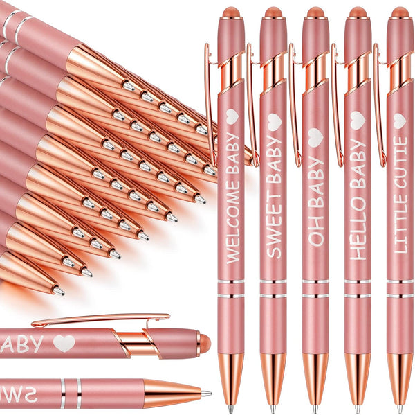 PerKoop 30 Pcs Baby Shower Pens Favors, Bulk Rose Gold Ballpoint Retractable Gel Ink Pens for Guests Gifts
