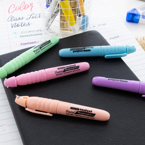 BAZIC Mini Highlighter Pen, Pastel Color, Chisel Tip Broad Fine Line Highlighters, Unscented (5/Pack), 24-Packs