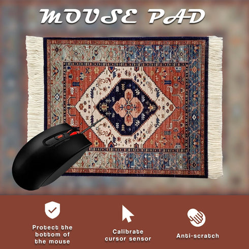 famassiser Persian Style Carpet Mouse Pad Vintage Miniature Bohemian Rug Desk Pad, Non-Slip Computer Mouse Mat