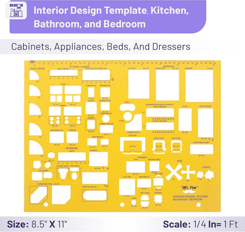 Mr. Pen- House Plan, Interior Design and Furniture Templates - Drafting Tools and Ruler Shapes Set of 3