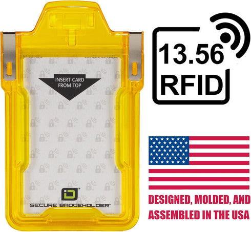 Identity Stronghold Secure RFID Badge Holder for 1 Card, Heavy Duty Hard Plastic ID Badge Holder, USA Molded and
