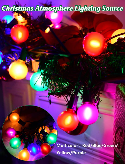 25FT 25 G40 Bulbs, SUNSGNE LED Colored Christmas Lights with LED Shatterproof Frosted Multicolor Globe Waterproof