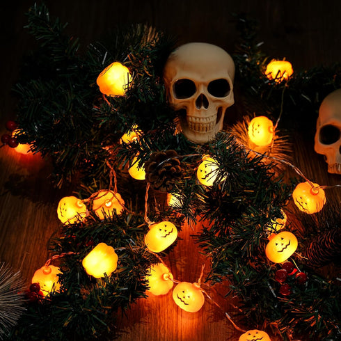 10FT 20 2 Halloween Decoration, LED Pumpkin String Lights, Battery Operated Mode Steady/Flickering Waterproof Halloween
