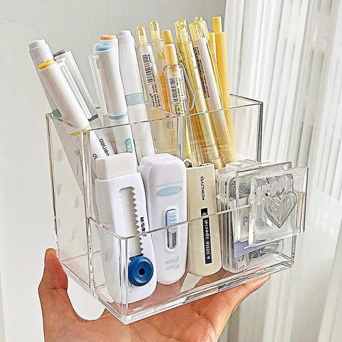 Clear Acrylic Pen Holder, Desk Organizer for Makeup Brushes, Acrylic Desk Accessories for Office, School, Home Supplies