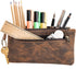 Moonster Leather Pencil Case Pouch, 8" x 4" - Leather Pen Case with Zipper Closure