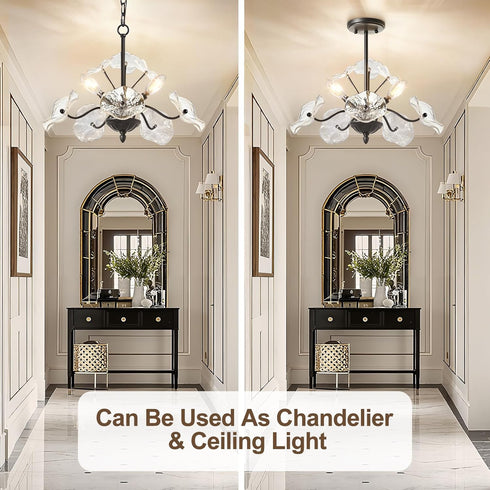 Porch,3 Luvkczc Black Chandelier,Vintage Flower Glass Pendant Light Fixture,Mid Century Ceiling Light Fixture