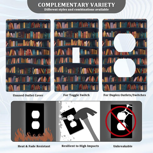 foixnub 1 Duplex Outlets Wall Plate Cover Colorful Book Shelf Gang Duplex Receptacle Switch Wall Plate Electrical