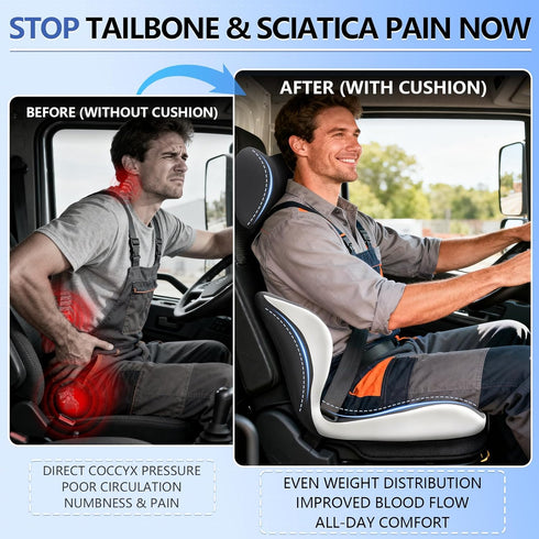 GKTKG 2-in-1 Set Truck Seat Cushion and Headrest for Truck Driver, Lumbar Support Car Cushions for Long Haul Driving