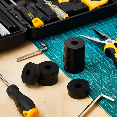 Fabbay Multi Purpose Rubber Spacer, 1 Inch OD x 3/8 Inch ID x 1/2 Inch Thickness, Black Round Washers, 120 Pcs