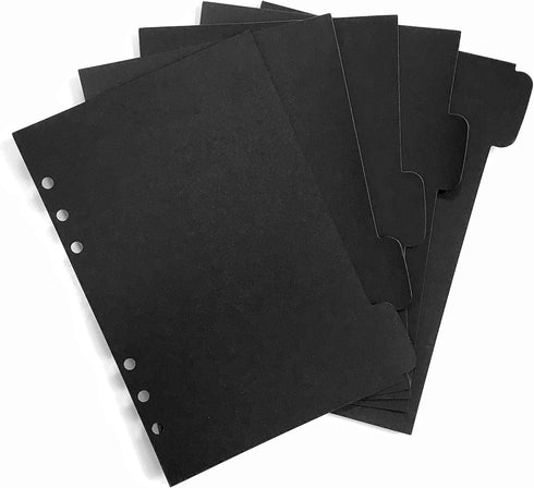 Binder Index PP & Paper Dividers for 8.5 inch/6 inch A5/A6, Horizontal Black Paper