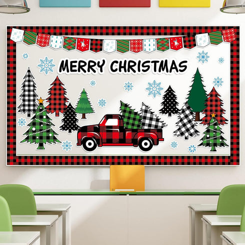 Christmas Bulletin Board Decoration Set Merry Christmas Paper Cutouts and Blackboard Border for Holiday Classroom