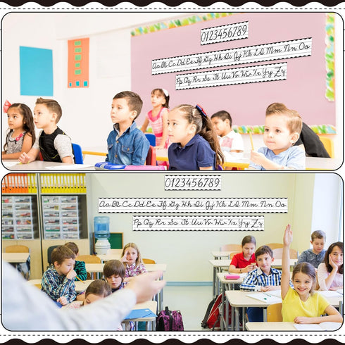 Set of 9 Cursive Writing Bulletin Board, Cursive Alphabet Wall Strip for Teacher Supplies, Kids Education, Classic Black