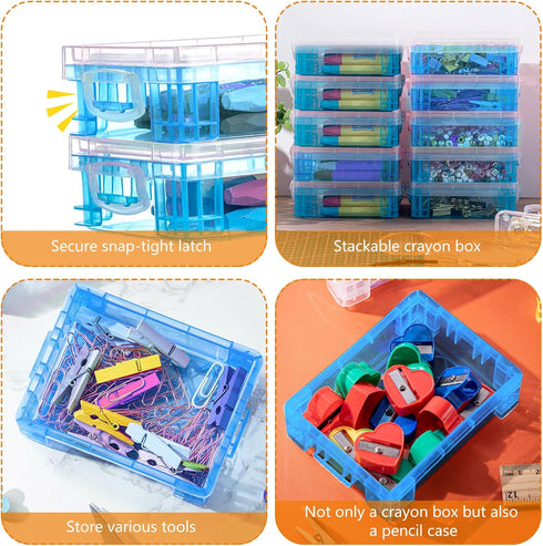Suzile 25 Pcs Stackable Plastic Crayon Boxes with Snap Lids, Crayon Storage Organizer for Art Crafts Classroom