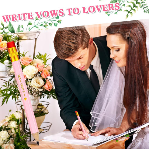 Crtiin 50 Pcs Pink Wedding Pencils for Bridal Shower, Mini Golf, Classroom, School, 4 Inch Pre Sharpened with Eraser