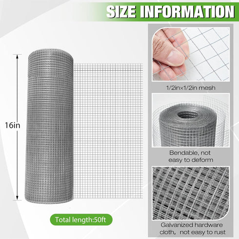 1/2 Inch 16in 50ft 21 Tatuo Hardware Cloth x Hot Dip Galvanized After Welded Cage Mesh Rolls Gauge Metal Chicken Wire