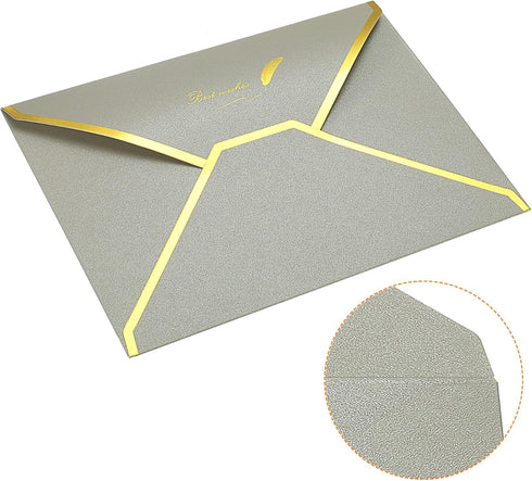 PATIKIL V Flap Envelopes, 20 Pack 7 x 5'' Luxury Style Gold Border Greeting Card Envelope for Weddings
