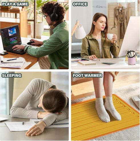 CHSIN 3 Heated Desk Pad PU Leather Mouse Pads with Levels Heating and Auto Shut Down Ideal Hand and Foot Warmer Mat